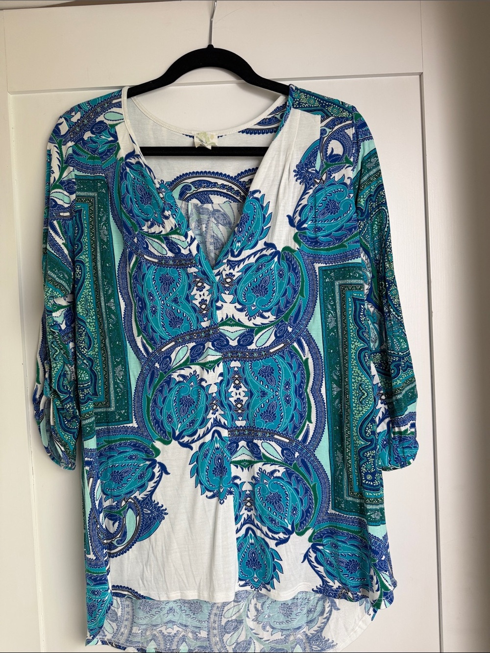 Anthropologie Teal & Blue Paisley V-Neck Tunic
